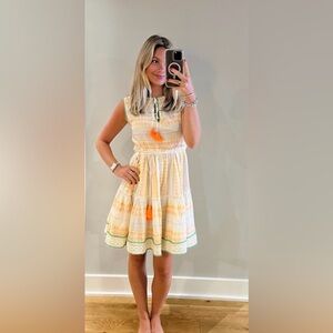 LOVE‎ V BY JATIN VARMA Charvi Jaquard Cotton Dress With Lace Tassels Neon Boho